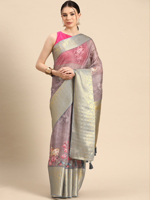 Rust Munga Silk Digital Print Animal Print Saree with Unstitched Blouse - Hiral Fashion - Distacart