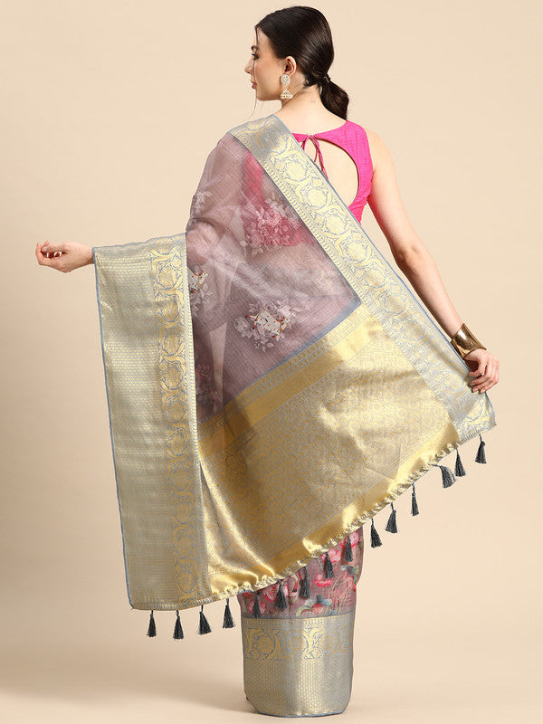 Rust Munga Silk Digital Print Animal Print Saree with Unstitched Blouse - Hiral Fashion - Distacart