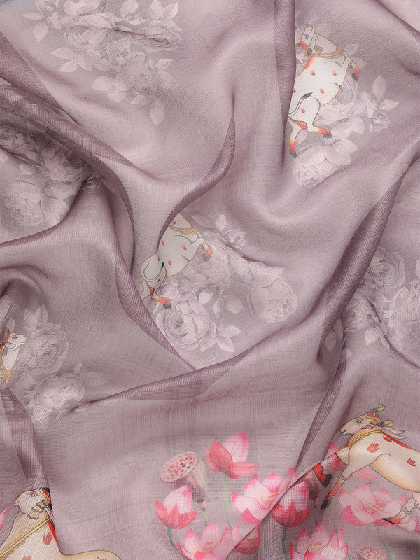 Rust Munga Silk Digital Print Animal Print Saree with Unstitched Blouse - Hiral Fashion - Distacart