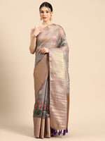 Thumbnail for Gray Munga Silk Digital Print Kalamkari Saree with Unstitched Blouse - Hiral Fashion - Distacart