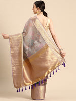 Thumbnail for Gray Munga Silk Digital Print Kalamkari Saree with Unstitched Blouse - Hiral Fashion - Distacart