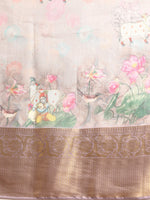 Thumbnail for Gray Munga Silk Digital Print Kalamkari Saree with Unstitched Blouse - Hiral Fashion - Distacart