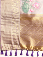 Thumbnail for Gray Munga Silk Digital Print Kalamkari Saree with Unstitched Blouse - Hiral Fashion - Distacart