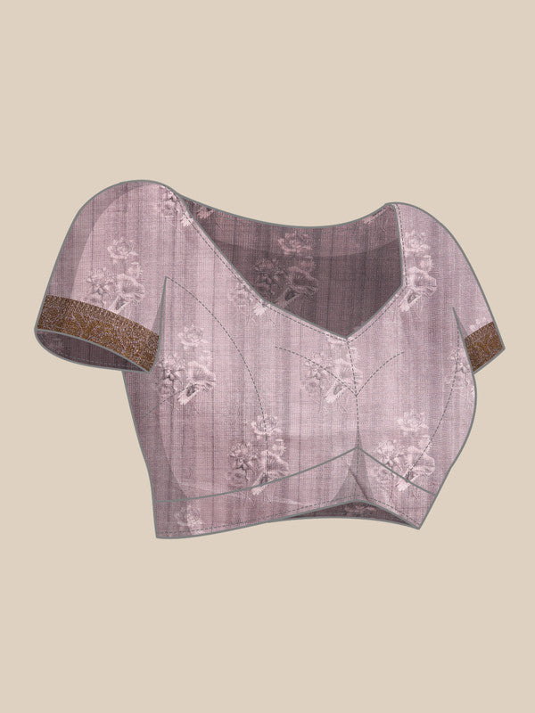 Gray Munga Silk Digital Print Kalamkari Saree with Unstitched Blouse - Hiral Fashion - Distacart