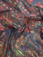 Thumbnail for Navy Blue Munga Silk Digital Print Kalamkari Saree with Unstitched Blouse - Hiral Fashion - Distacart