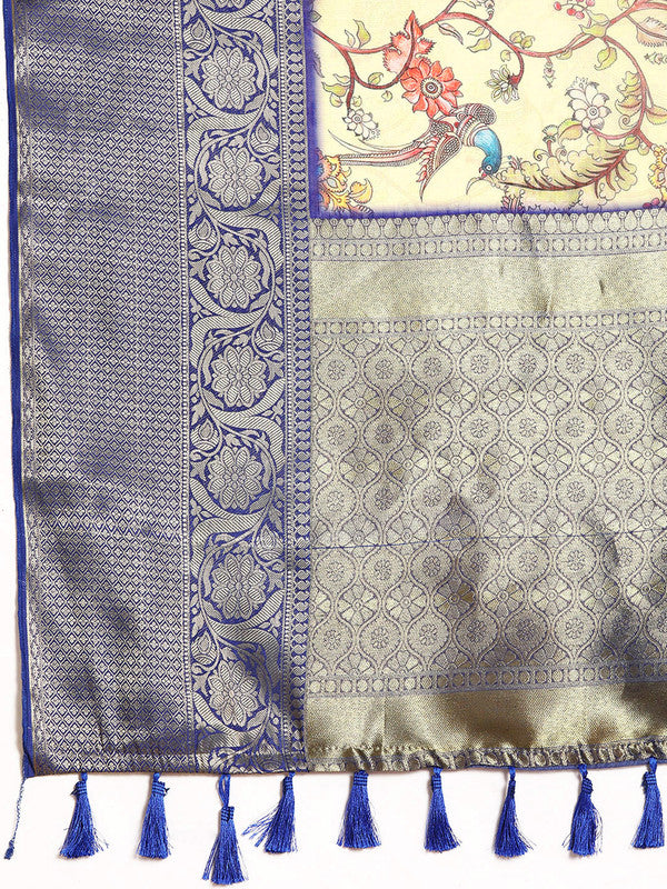 Beige Munga Silk Digital Print Kalamkari Saree with Unstitched Blouse - Hiral Fashion - Distacart