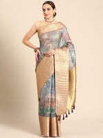 Thumbnail for Gray Munga Silk Digital Print Kalamkari Saree with Unstitched Blouse - Hiral Fashion - Distacart