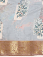 Thumbnail for Gray Munga Silk Digital Print Kalamkari Saree with Unstitched Blouse - Hiral Fashion - Distacart