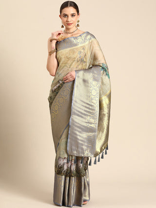 Olive Munga Silk Digital Print Kalamkari Saree with Unstitched Blouse - Hiral Fashion - Distacart