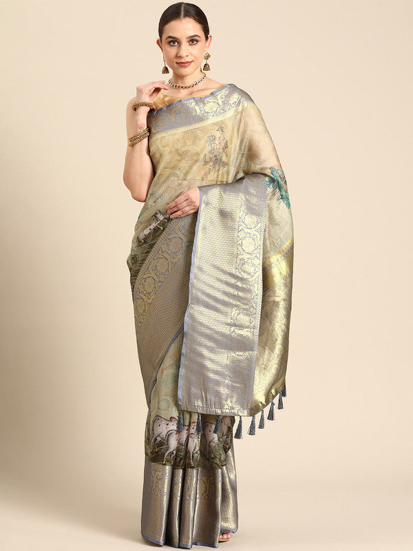 Olive Munga Silk Digital Print Kalamkari Saree with Unstitched Blouse - Hiral Fashion - Distacart