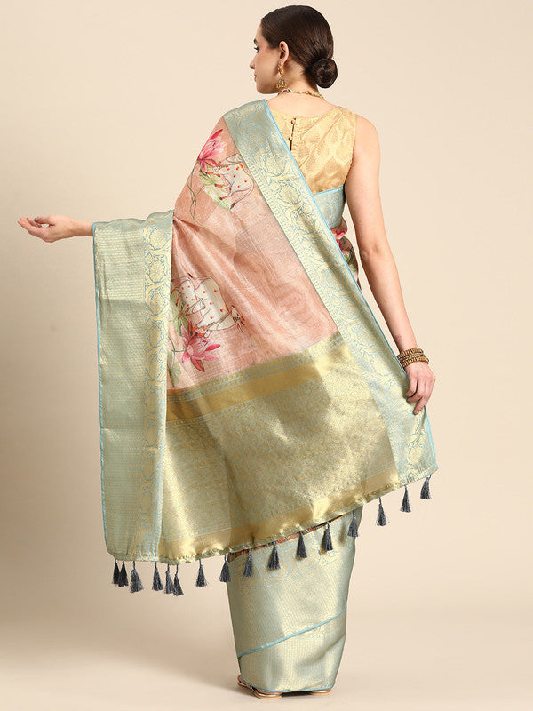 Peach Munga Silk Digital Print Animal Print Saree with Unstitched Blouse - Hiral Fashion - Distacart