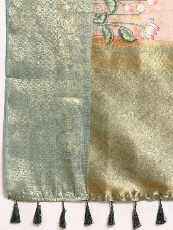 Peach Munga Silk Digital Print Animal Print Saree with Unstitched Blouse - Hiral Fashion - Distacart