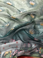 Thumbnail for Green Munga Silk Digital Print Animal Print Saree with Unstitched Blouse - Hiral Fashion - Distacart