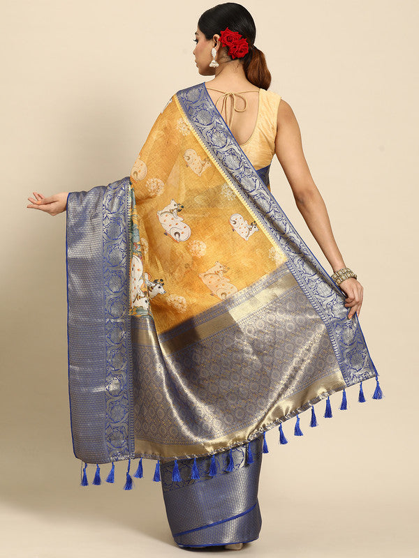Mustard Munga Silk Digital Print Animal Print Saree with Unstitched Blouse - Hiral Fashion - Distacart