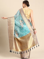 Thumbnail for Turquoise Munga Silk Digital Print Animal Print Saree with Unstitched Blouse - Hiral Fashion - Distacart