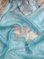 Thumbnail for Turquoise Munga Silk Digital Print Animal Print Saree with Unstitched Blouse - Hiral Fashion - Distacart