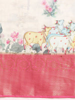 Thumbnail for Off White Munga Silk Digital Print Animal Print Saree with Unstitched Blouse - Hiral Fashion - Distacart