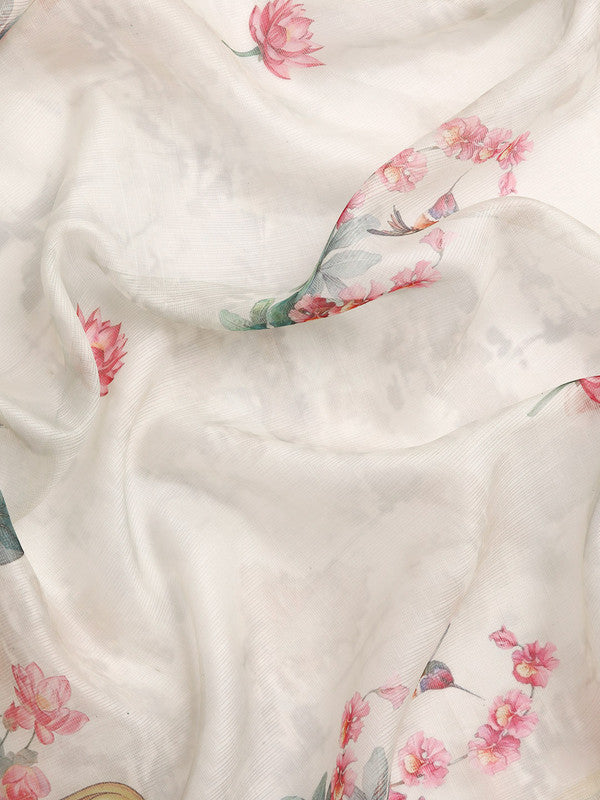 Off White Munga Silk Digital Print Animal Print Saree with Unstitched Blouse - Hiral Fashion - Distacart