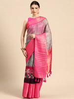 Thumbnail for Gray Munga Silk Digital Print Bandhani Saree with Unstitched Blouse - Hiral Fashion - Distacart