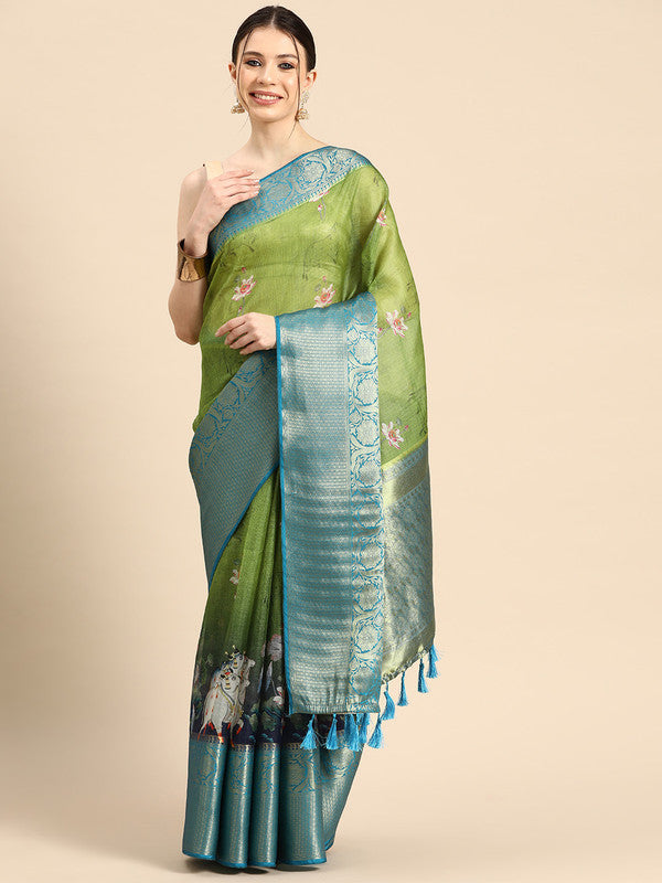 Olive Munga Silk Digital Print Animal Print Saree with Unstitched Blouse - Hiral Fashion - Distacart