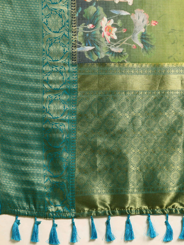 Olive Munga Silk Digital Print Animal Print Saree with Unstitched Blouse - Hiral Fashion - Distacart