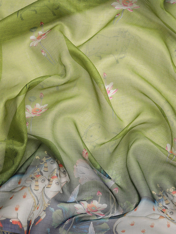 Olive Munga Silk Digital Print Animal Print Saree with Unstitched Blouse - Hiral Fashion - Distacart