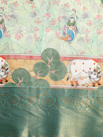 Thumbnail for Green Munga Silk Digital Print Animal Print Saree with Unstitched Blouse - Hiral Fashion - Distacart