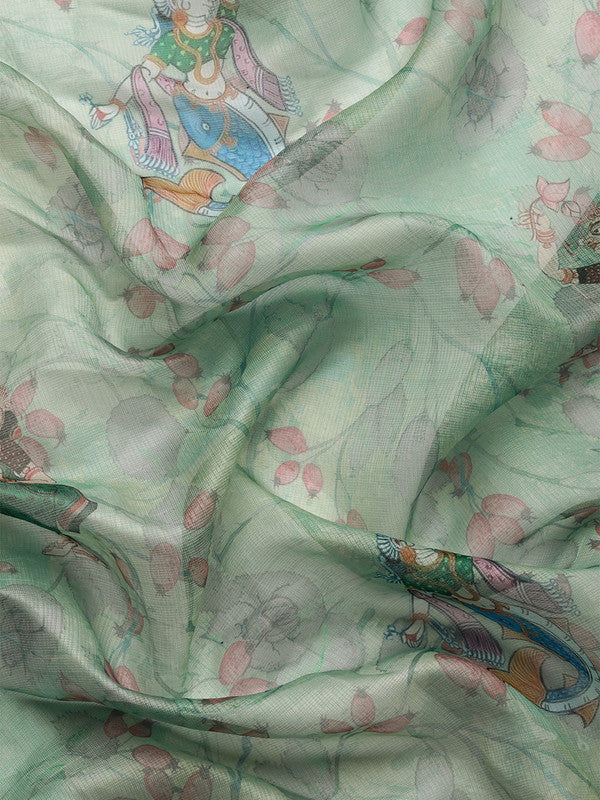 Green Munga Silk Digital Print Animal Print Saree with Unstitched Blouse - Hiral Fashion - Distacart