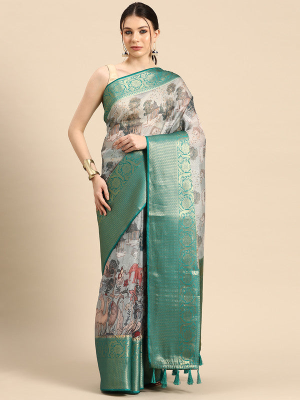 Gray Munga Silk Digital Print Animal Print Saree with Unstitched Blouse - Hiral Fashion - Distacart