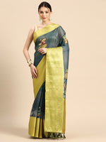 Thumbnail for Dark Blue Munga Silk Digital Print Floral Saree with Unstitched Blouse - Hiral Fashion - Distacart