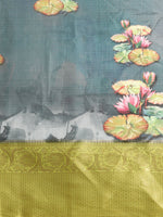 Thumbnail for Dark Blue Munga Silk Digital Print Floral Saree with Unstitched Blouse - Hiral Fashion - Distacart