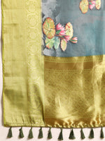 Thumbnail for Dark Blue Munga Silk Digital Print Floral Saree with Unstitched Blouse - Hiral Fashion - Distacart