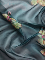 Thumbnail for Dark Blue Munga Silk Digital Print Floral Saree with Unstitched Blouse - Hiral Fashion - Distacart