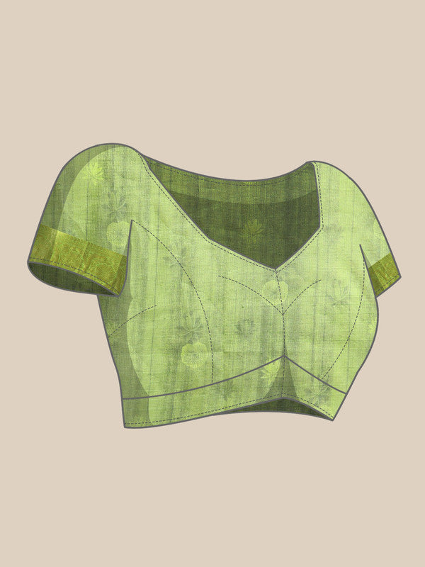 Dark Blue Munga Silk Digital Print Floral Saree with Unstitched Blouse - Hiral Fashion - Distacart