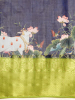 Thumbnail for Navy Blue Munga Silk Digital Print Animal Print Saree with Unstitched Blouse - Hiral Fashion - Distacart