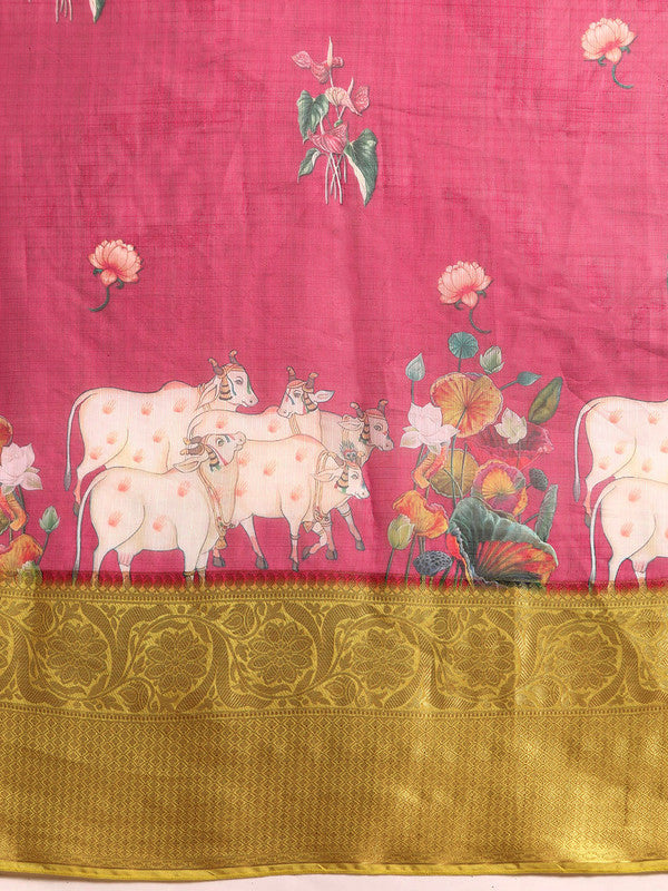 Red Munga Silk Digital Print Animal Print Saree with Unstitched Blouse - Hiral Fashion - Distacart