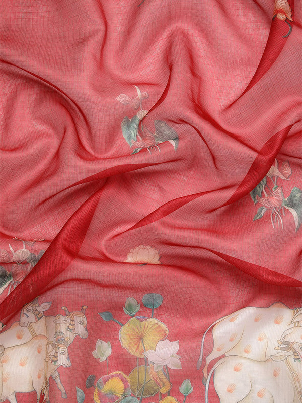 Red Munga Silk Digital Print Animal Print Saree with Unstitched Blouse - Hiral Fashion - Distacart