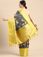 Thumbnail for Dark Blue Munga Silk Digital Print Floral Saree with Unstitched Blouse - Hiral Fashion - Distacart