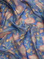 Thumbnail for Dark Blue Munga Silk Digital Print Floral Saree with Unstitched Blouse - Hiral Fashion - Distacart