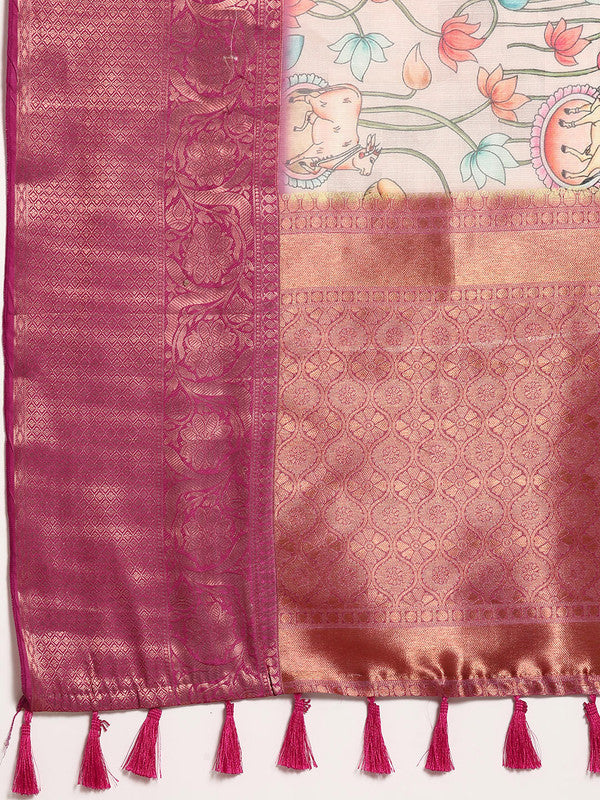 Beige Munga Silk Digital Print Animal Print Saree with Unstitched Blouse - Hiral Fashion - Distacart