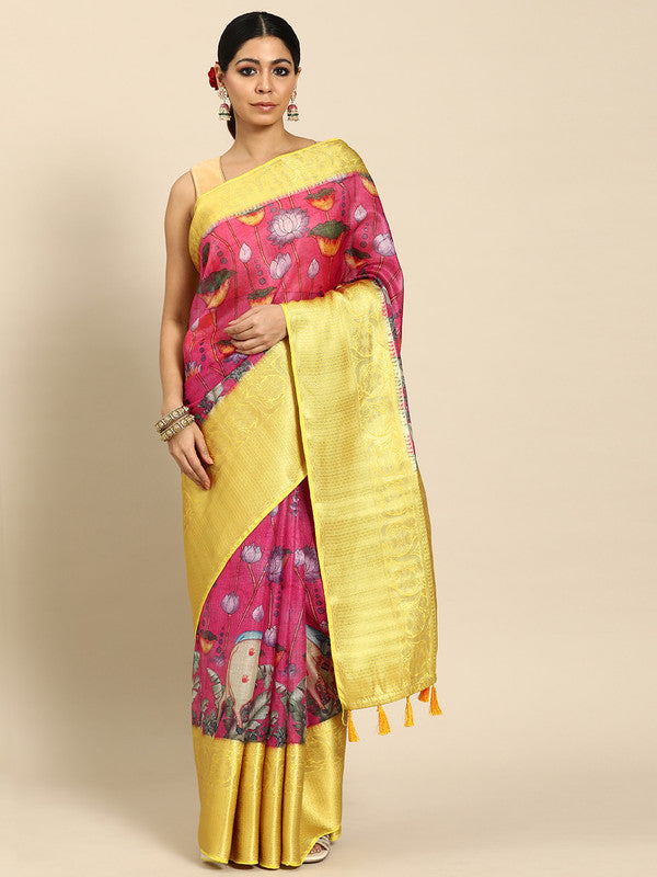 Pink Munga Silk Digital Print Animal Print Saree with Unstitched Blouse - Hiral Fashion - Distacart