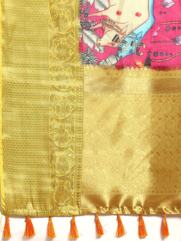 Pink Munga Silk Digital Print Animal Print Saree with Unstitched Blouse - Hiral Fashion - Distacart