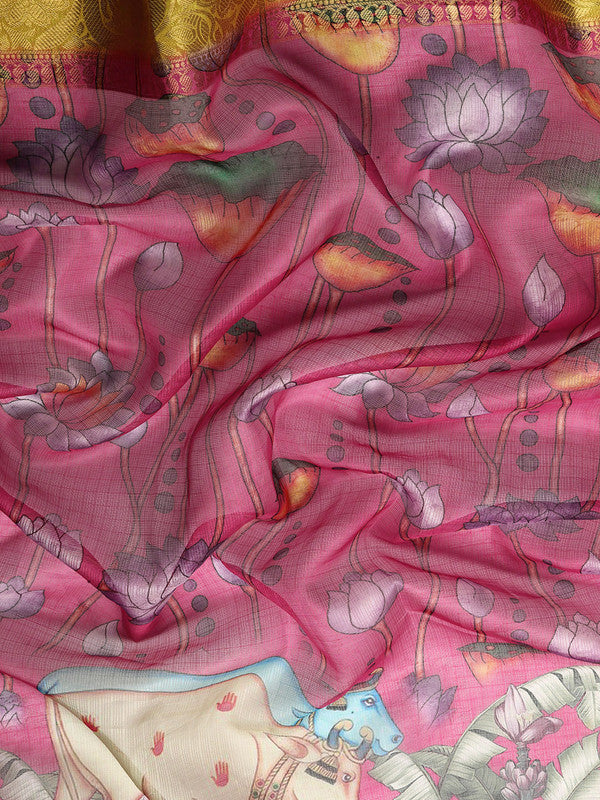 Pink Munga Silk Digital Print Animal Print Saree with Unstitched Blouse - Hiral Fashion - Distacart