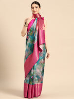 Thumbnail for Multicolor Munga Silk Digital Print Floral Saree with Unstitched Blouse - Hiral Fashion - Distacart