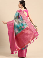 Thumbnail for Multicolor Munga Silk Digital Print Floral Saree with Unstitched Blouse - Hiral Fashion - Distacart