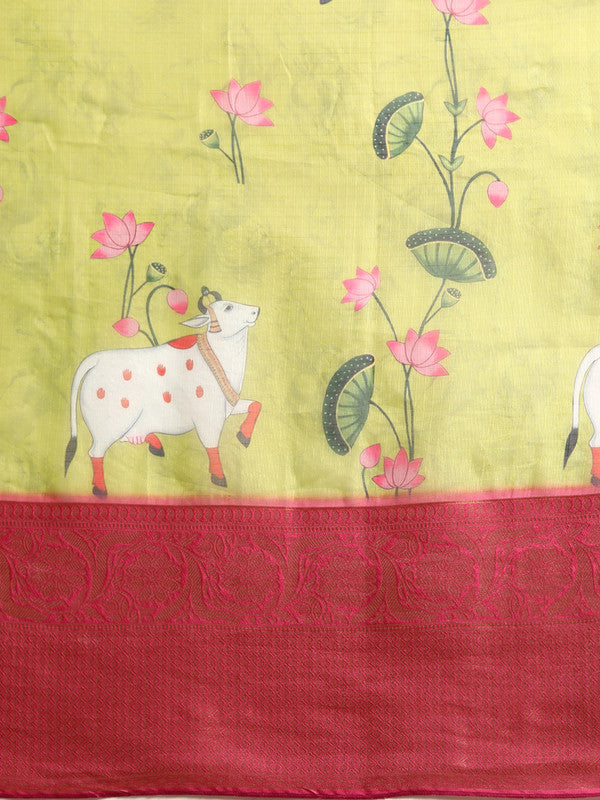 Olive Munga Silk Digital Print Animal Print Saree with Unstitched Blouse - Hiral Fashion - Distacart