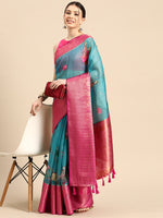 Thumbnail for Turquoise Munga Silk Digital Print Animal Print Saree with Unstitched Blouse - Hiral Fashion - Distacart