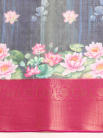 Thumbnail for Navy Blue Munga Silk Digital Print Floral Saree with Unstitched Blouse - Hiral Fashion - Distacart