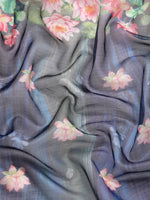 Thumbnail for Navy Blue Munga Silk Digital Print Floral Saree with Unstitched Blouse - Hiral Fashion - Distacart