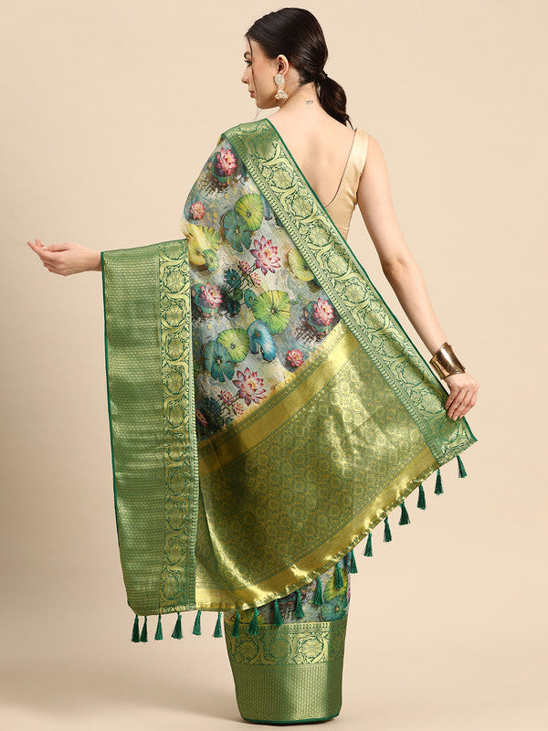 Multicolor Munga Silk Digital Print Floral Saree with Unstitched Blouse - Hiral Fashion - Distacart